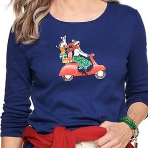 NWT LARGE Croft & Barrow Holiday Long Sleeve Graphic Tee Girl on Scooter w/ Dog